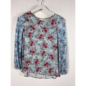 Sundance Womens Floral Long Sleeve Blouse Top Size XS Light Blue Red Boho Casual